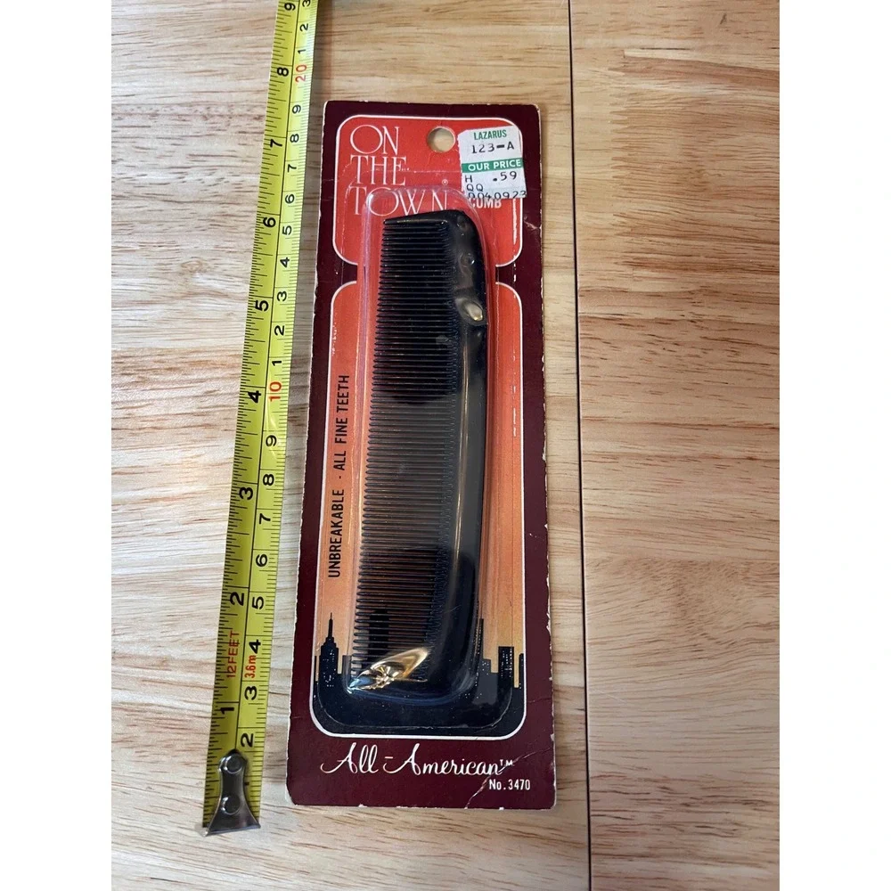 VTG On‎ The Town All American Black Fine Tooth Pocket Comb Unbreakable 3470 NEW